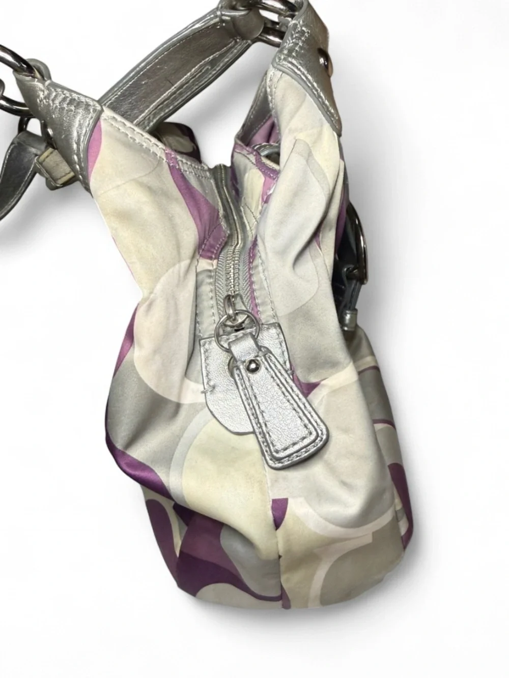 Vintage Y2K Coach Soho Lynn Scarf Print Hobo Bag Purple Silver F17406